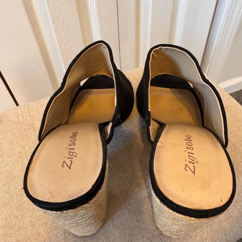 Zigi Soho Black Open Toe Slip On Mules Wrapped Woven Block Heel Size 9.5 - Picture 5 of 9